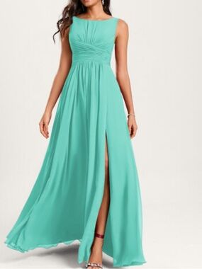 JJs House Mint Green Sleeveless Chiffon Maxi Dress with Side Slit